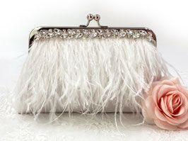 Silbertasche elfenbein mit Straussenfedernbesatz und Strass