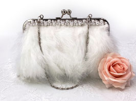 Silbertasche weiss mit Marabufedernbesatz und Perlen