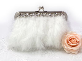 Silbertasche weiss mit Marabufedernbesatz und Strass