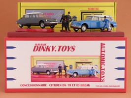 Coffret concession Citroen Ds 19 Berline break ID 19 avec sa remorque sur base Dinky Toys 530 et 539 vintage code 3 sthubert92
