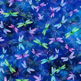 Sapphire Dragonfly, Wading with Water Lilies, Hoffman Fabrics 101224501022