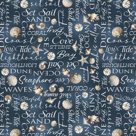 Coastal Escape, Words Dark Blue, Benartex 04034950926