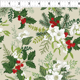 Winter Blooms, Tossed Ecru, In The Beginning Fabrics 09098950822