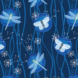 Dancing Insects Blau Digital/Organic Cotton, British Waterways, Make + Believe Fabrics 100855501022