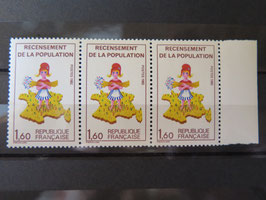 Bande de 3 timbres dont la variété sans le 7 dans la Corse Neuf**