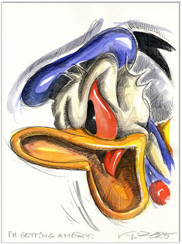 Doanld Duck: I'm getting angry I - Original Federzeichnung farbig aquarelliert auf Aquarellkarton - 24 x 32 cm - Artikelnummer 00745