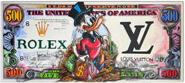 "Dagobert Dollar X: Dagobert Duck The 500 Dollar Bill" - Original Acrylgemälde auf Leinwand/ Keilrahmen - UNIKAT - Artikelnummer 00713