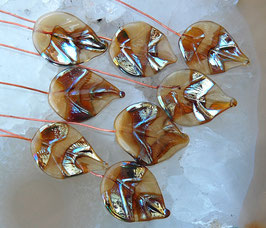 8 Misty Bling Leaves Head Pins Set, Organic Beige Gold Glass Headpins