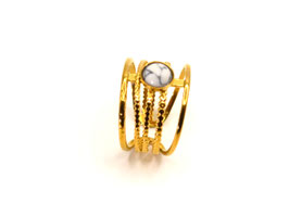 Ring - mit Naturstein - Weiß - vergoldet - FE-HO