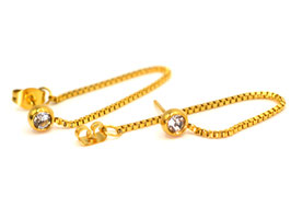 Ohrringe - 18K vergoldet - Zirkon mit Kette - FE-HO