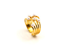 Ring - mit weißen Perlen - vergoldet - FE-HO