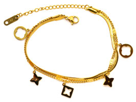 Armband - 18K vergoldet - doppelt gelegt - Klee und Stern - FE-HO