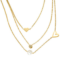 Halskette - 18K vergoldet - Herz, Perle & Zirkon - FE-HO