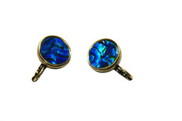 Boucle d'oreilles rondes diamètre 9 mm finition or avec incrustation nacre bleue