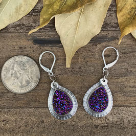 Purple, pink and blue teardrop titanium druzy earrings