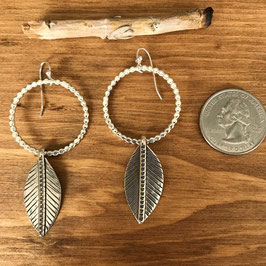 Sterling silver leaf hoop earrings