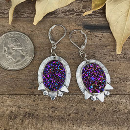 Purple, pink and blue teardrop titanium druzy earrings