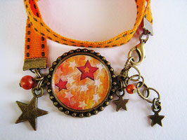 Bracelet fantaisie rétro orange cabochon étoiles
