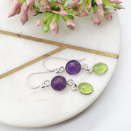 Ohrhänger Amethyst ca. 9 mm mit Peridot, Silber 925