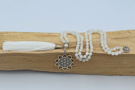 Regenbogen Mondstein 6mm Mala mit Lebensblume und Lotus