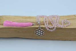 Rosenquarz Mala 6mm plain mit Lebensblume und Lotus