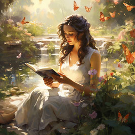 Lesende Frau mit Schmetterling 2