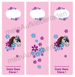 3er Set Ordnerrückenaufkleber | Pony Blumen - rosa - personalisierbar