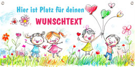 Banner Kinderevents 100 x 50 cm | Fröhliche Kinder mit Luftballons