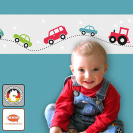 Kinderbordüre | Bunte Autos mit Sternchen - optional selbstklebend