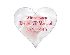 Hochzeitsaufkleber Herz  | romantische Rosen - rose weiß