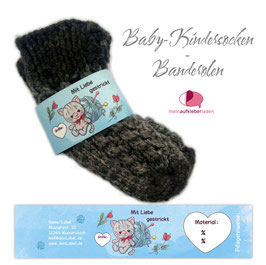 6 Sockenbanderolen | Mit Liebe gestrickt - Kätzchen hellblau - personalisierbar & transparente Klebepunkte