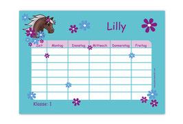 A4 Stundenplan | Pony Blumen - türkis lila