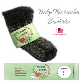 6 Sockenbanderolen | Kuschelsocken -Herz grün - personalisierbar & transparente Klebepunkte