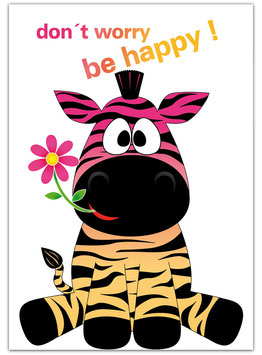 Kinderposter - Zebra "dont worry - be happy" - pink