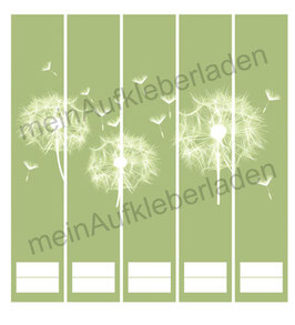 5er Set Ordnerrückenaufkleber | Pusteblume grün