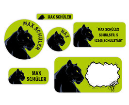 Schulaufkleber - Set | Schwarzer Panther - grün