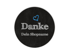 Handmade Aufkleber - rund | Chalkboard - Danke - Herz blau - personalisierbar