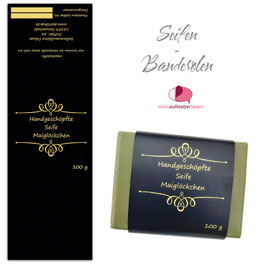 8 Seifenbanderolen | Ornament schwarz gold - personalisierbar & transparente Klebepunkte