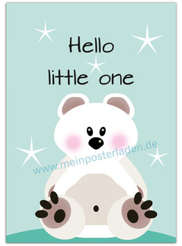 Kinderposter - Eisbär mit Sternchen "Hello little one" - mint
