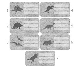 Heftaufkleber 4,4 x 8,4 cm | Dino Versteinerung - grau