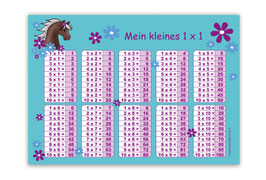 1x1 Lernposter | Pony Blumen - türkis lila