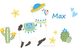 Wandaufkleber - Set | Alpaka blau mit Kakteen, Blüten & Herzen