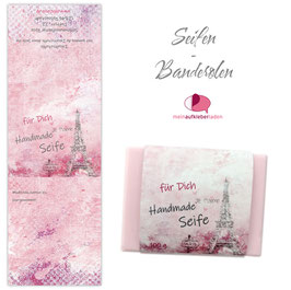 8 Seifenbanderolen | Paris rosa - personalisierbar & transparente Klebepunkte