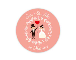 Hochzeitsaufkleber | Brautpaar mit Luftballon Herz - rosa
