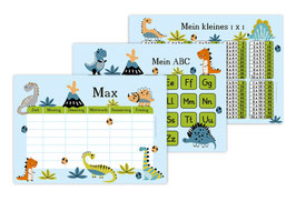 3 er Schulset: Stundenplan + Lernposter | Kleine Dinos - blau