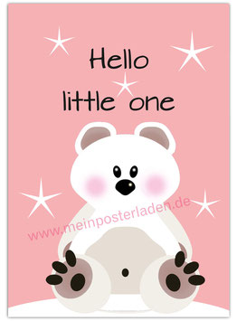 Kinderposter - Eisbär mit Sternchen "Hello little one" - rosa