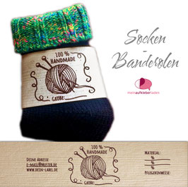 6 Sockenbanderolen | Handmade braun - personalisierbar & transparente Klebepunkte