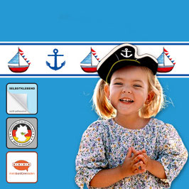 Selbstklebende Kinderbordüre | Anker & Segelschiff