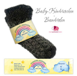 6 Sockenbanderolen |  Kuschelsocken - Regenbogen gelb - personalisierbar & transparente Klebepunkte