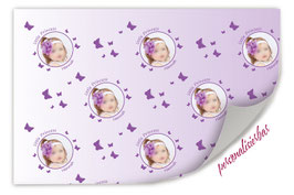 Foto-Geschenkpapier | Baby - Geburt - lila Schmetterling - personalisierbar
